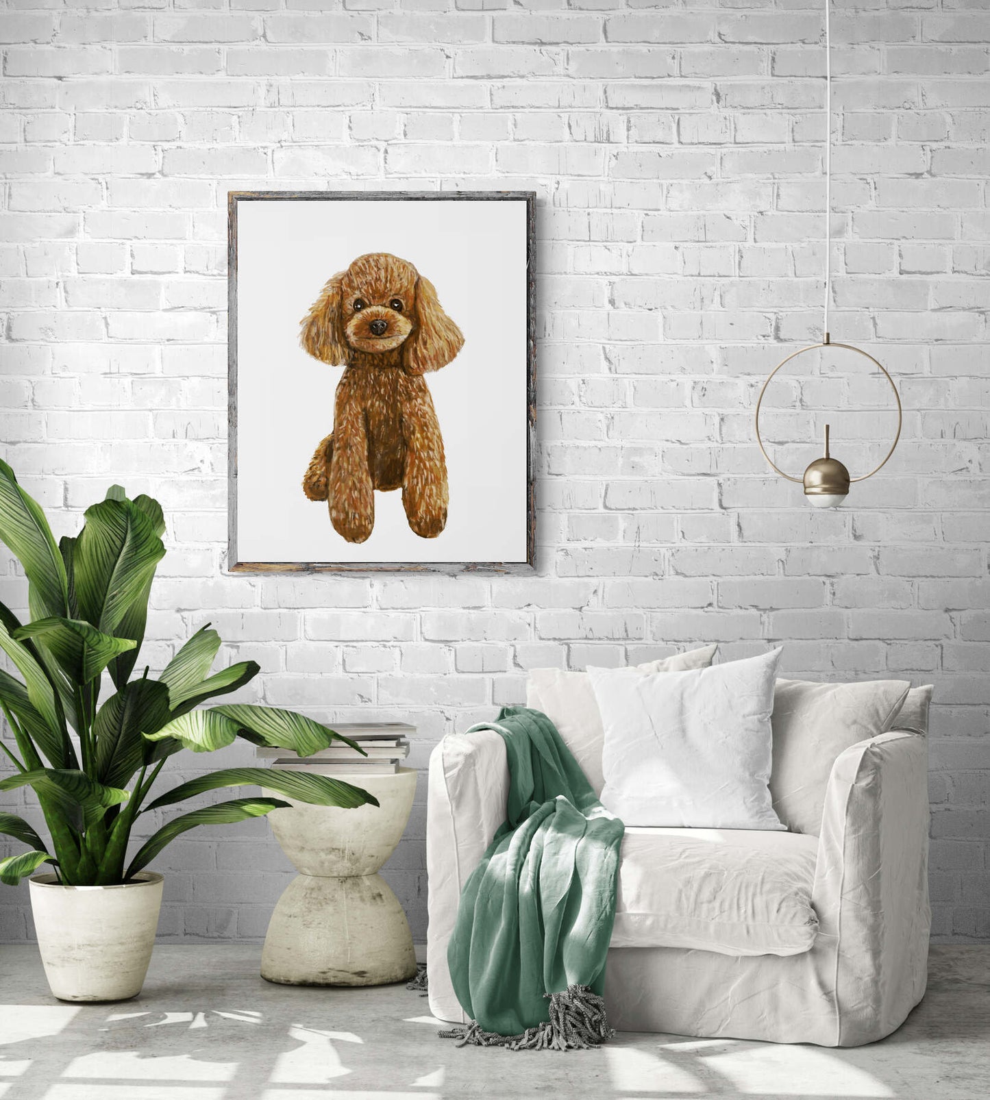 Cute Poodle Print, Poodle Portrait, Doggy Artwork, Brown Poodle Painting, Living Room Wall Art, Bedroom Wall Print, Puppy Home Decor