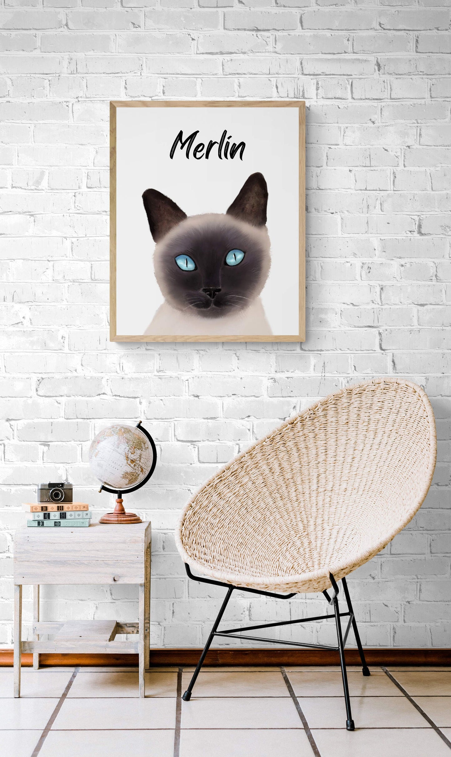 Personalized Siamese Cat Portrait, Customized Cat Name Print, Pet Painting, Siamese Cat With Blue Eyes, Animal Memorial, Cat Lover Gift