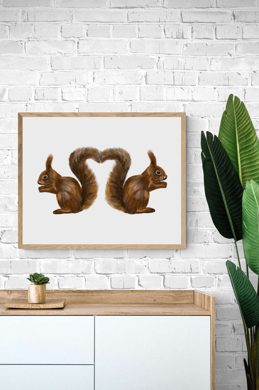 Squirrel Couple Print, Squirrel Portrait, Animal Art, Living Room Wall Art, Home Decor, Wildlife Illustration, Animal Lover Gift