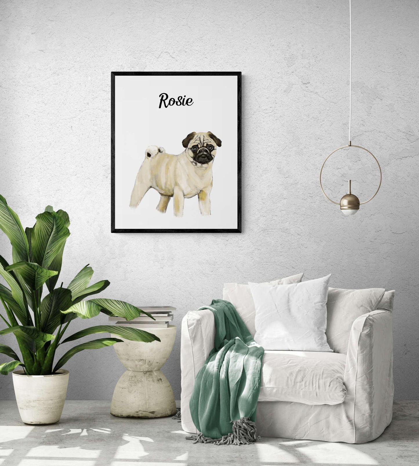 Personalized Pug Print, Pug Painting, Pug Portrait, Doggy artwork,Cute Pug Print, Living Room Wall Art, Bedroom Wall Print, Puppy Home Decor
