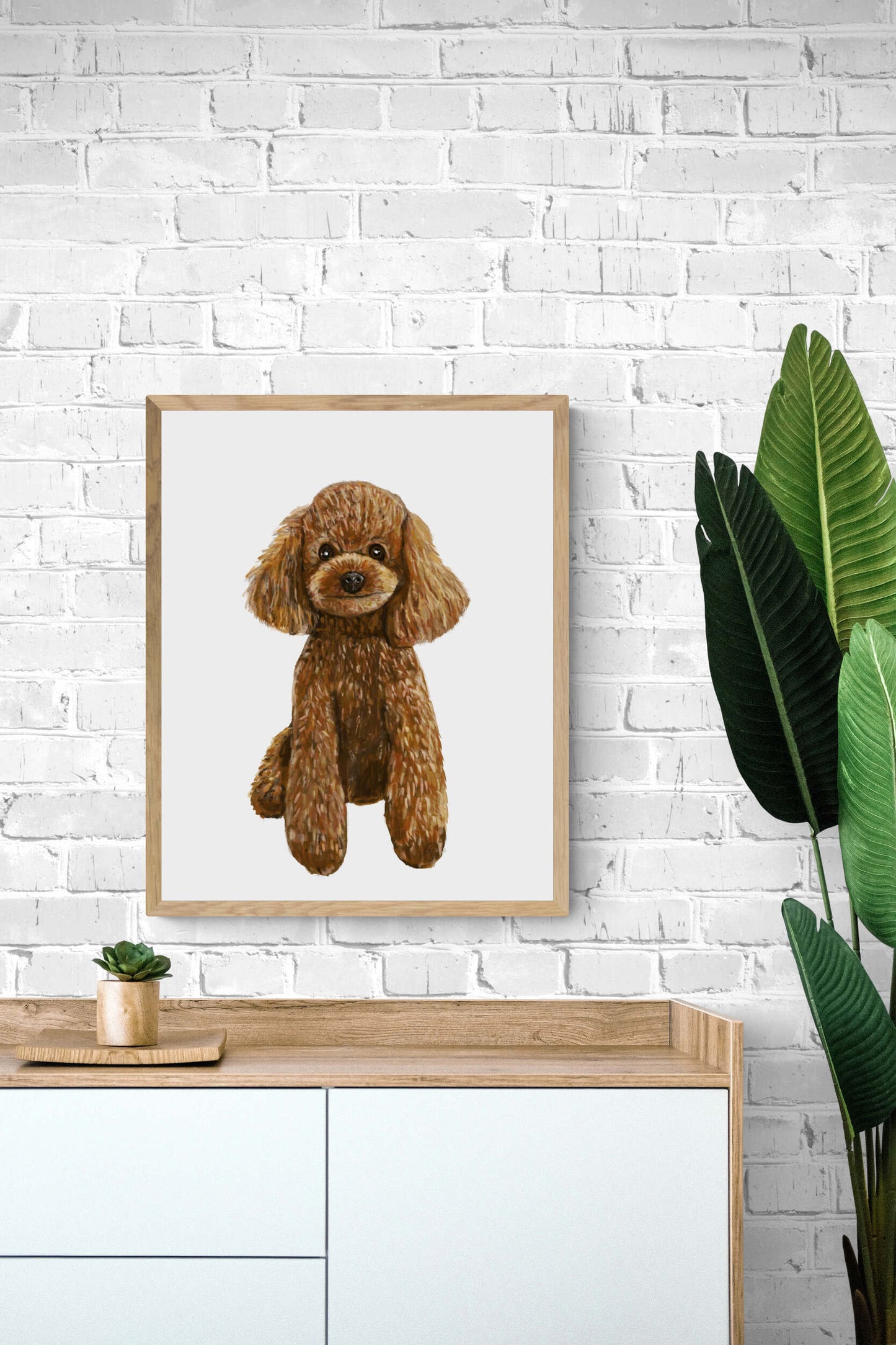 Cute Poodle Print, Poodle Portrait, Doggy Artwork, Brown Poodle Painting, Living Room Wall Art, Bedroom Wall Print, Puppy Home Decor