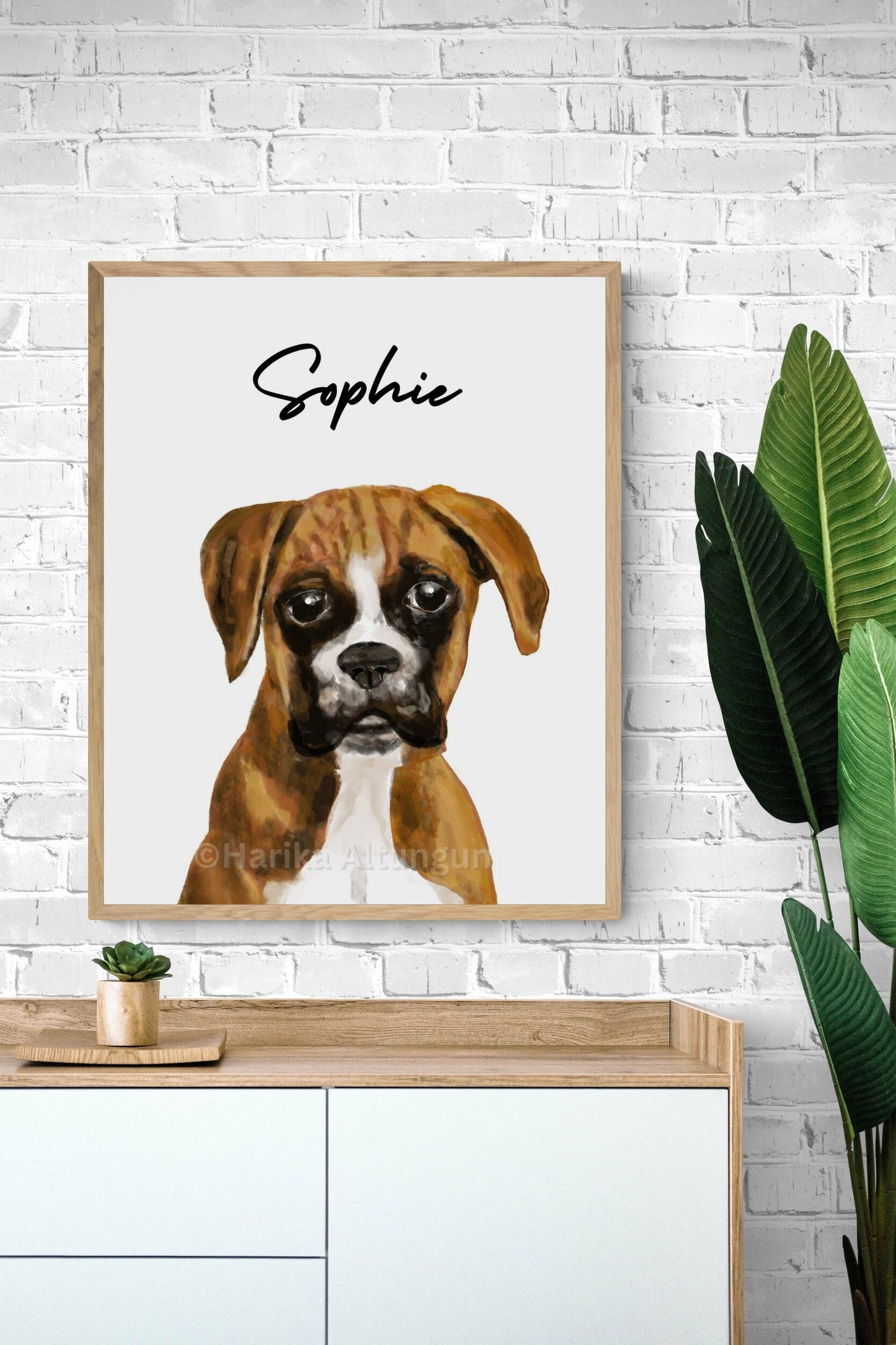 Personalized Brown Boxer Dog Portrait, Boxer Dog Painting, Boxer Name Print, Doggy Artwork, Living Room Wall Art, Puppy Home Decor