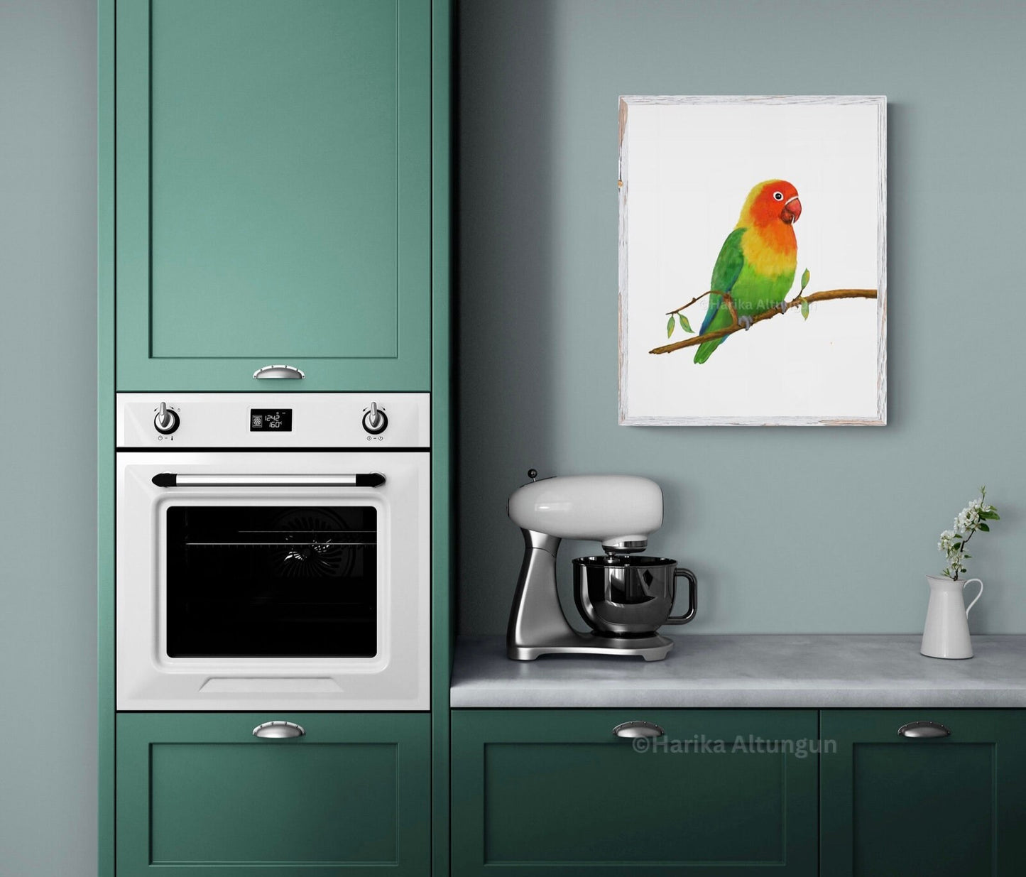 Lovebird on Branch Art, Parrot Painting, Bird Lover Art, Bird Mom Dad Gift, Kitchen Wall Decor, Tropical Bird Memorial, Home Wall Print