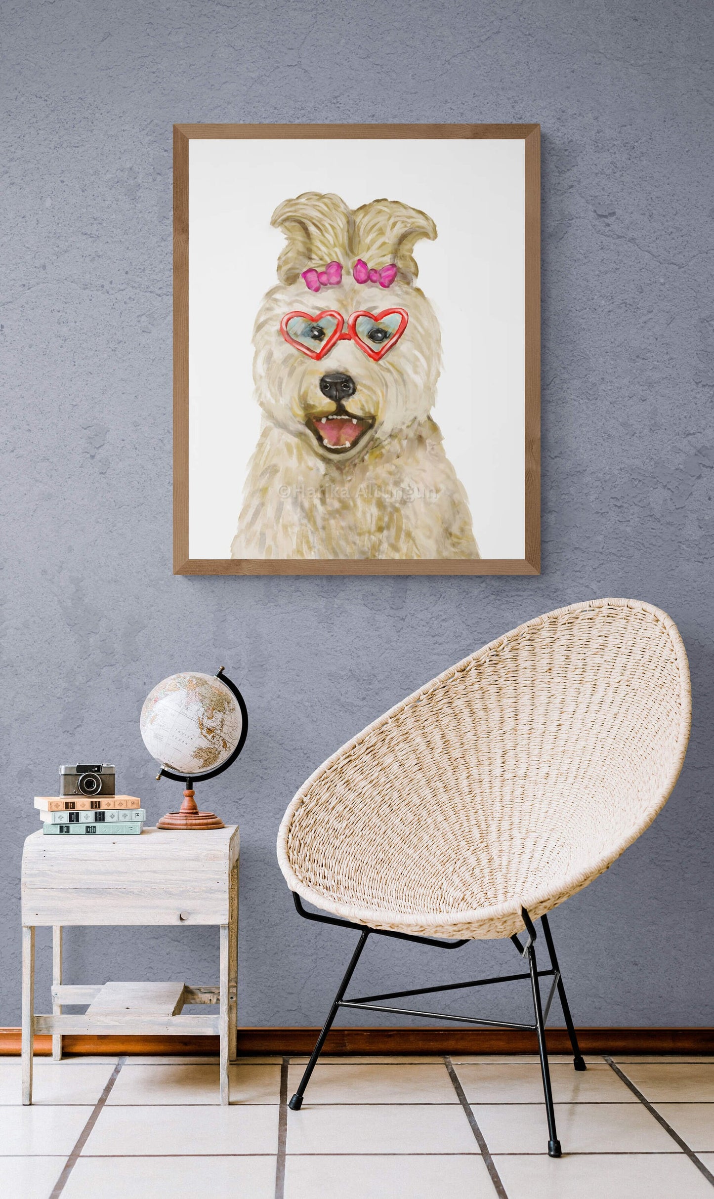 Good Hair Day Goldendoodle Print, Cute Dog Print, Kids Wall Art, Dog Memorial Painting, Cream Dog With Red Glasses Print, Animal Lover Gift