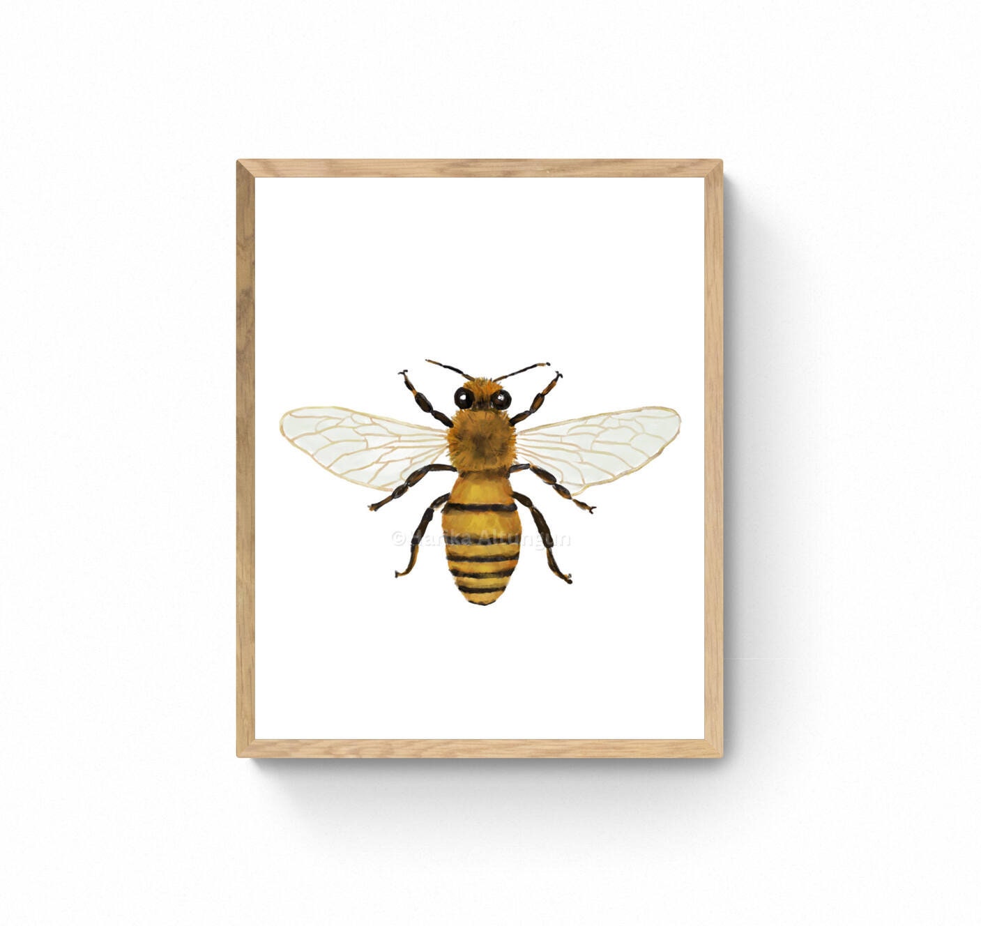 Wild Honey Bee Print, Honeybee Portrait, Living Room Wall Art, Home Decor, Wildlife Illustration, Animal Lover Gift, Kitchen Wall Painting