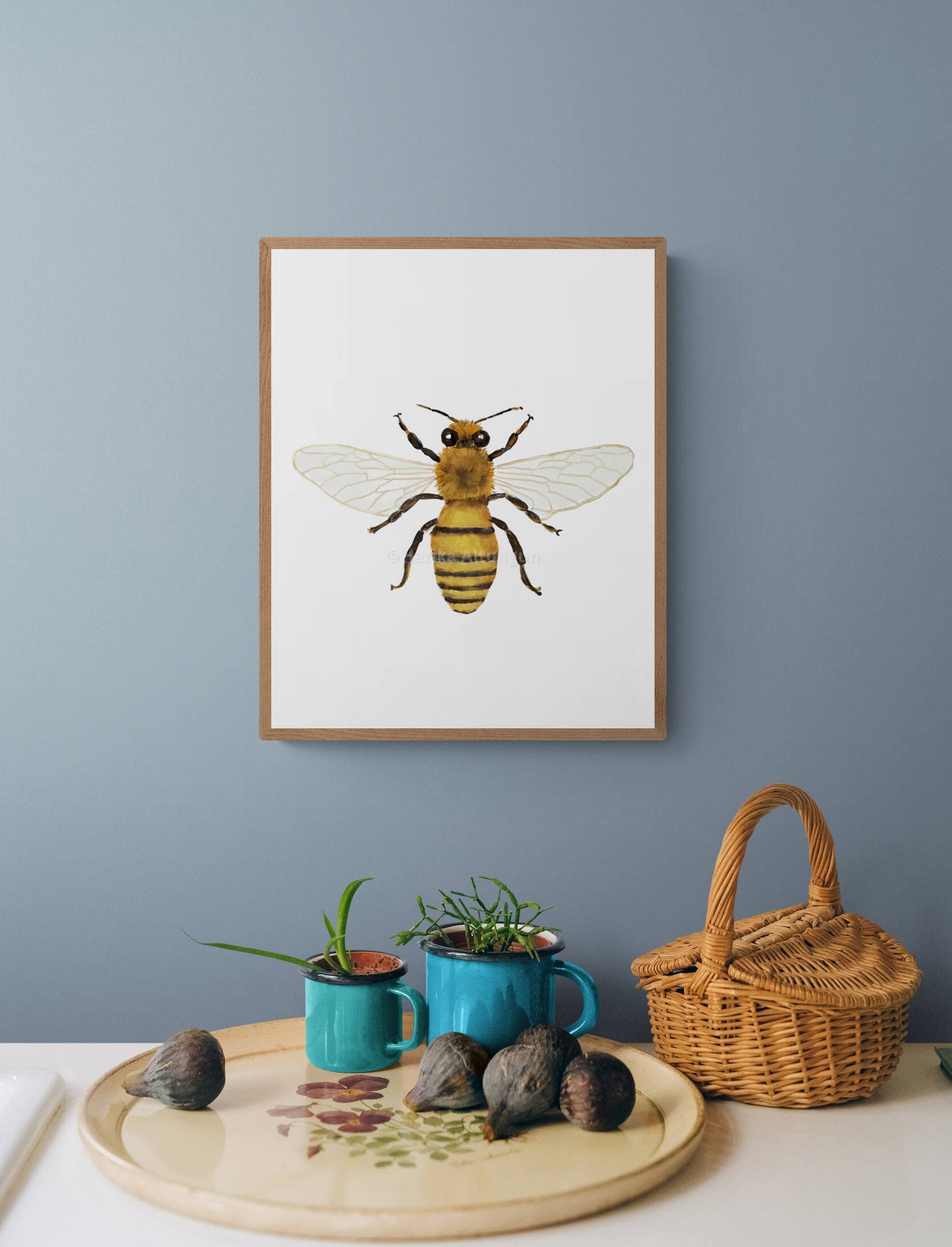 Wild Honey Bee Print, Honeybee Portrait, Living Room Wall Art, Home Decor, Wildlife Illustration, Animal Lover Gift, Kitchen Wall Painting
