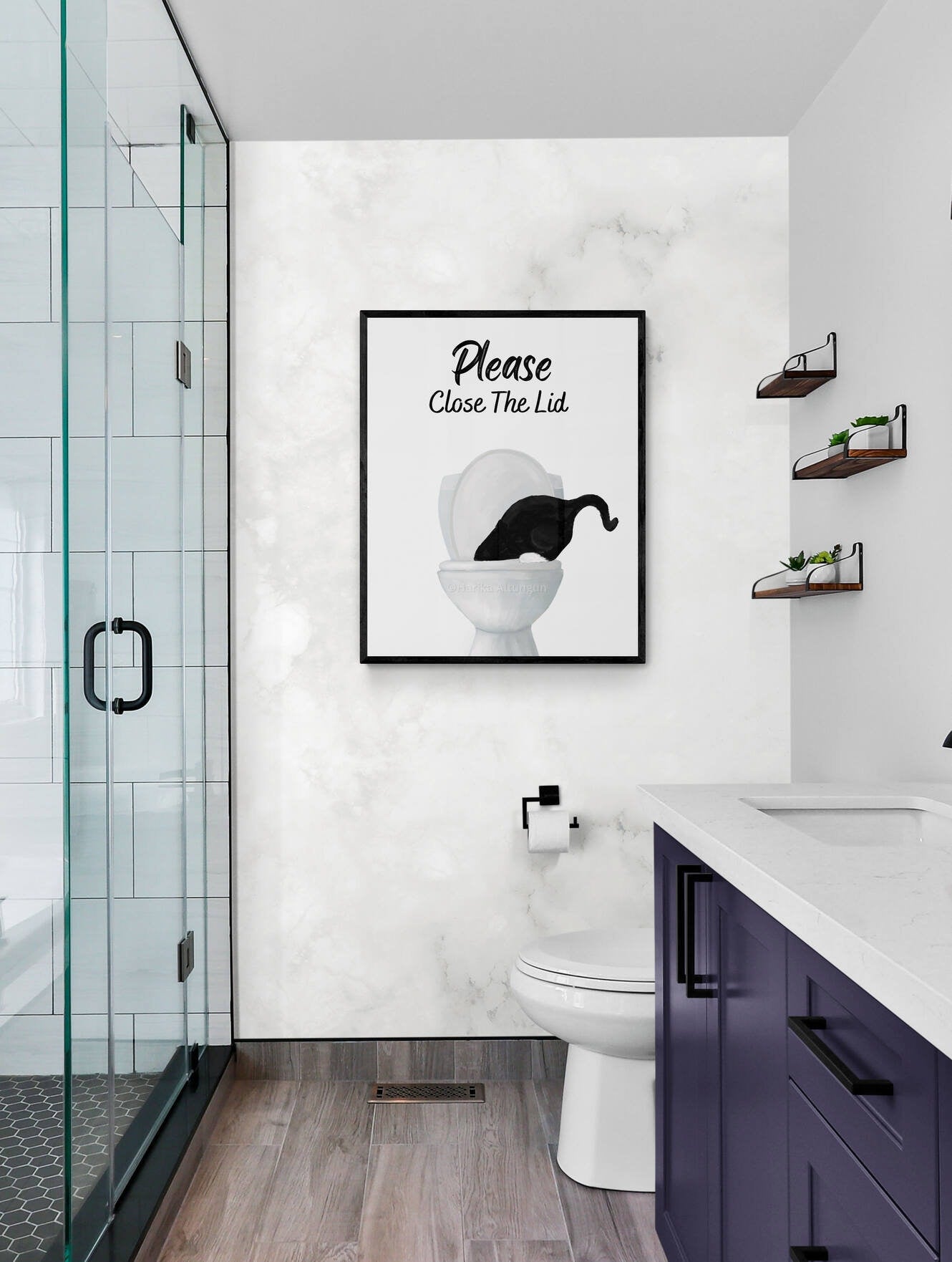Tuxedo Cat Drinking Water From Toilet Sign, Cute Tuxedo Cat Print, Bathroom Decor, Cat Painting, Kitty Licking Water From Toilet Art