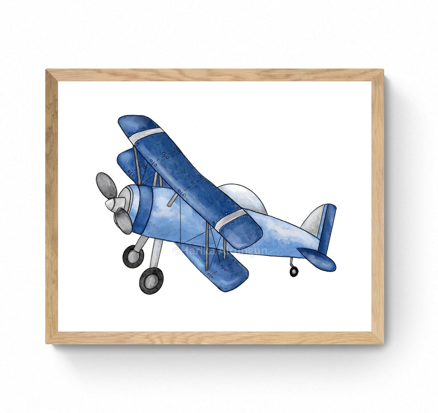 Airplane Wall Art, Kids Transportation Print, Blue Vintage Plane Painting, Playroom and Nursery Art, Kids Adventure Print, Boys Room Gift