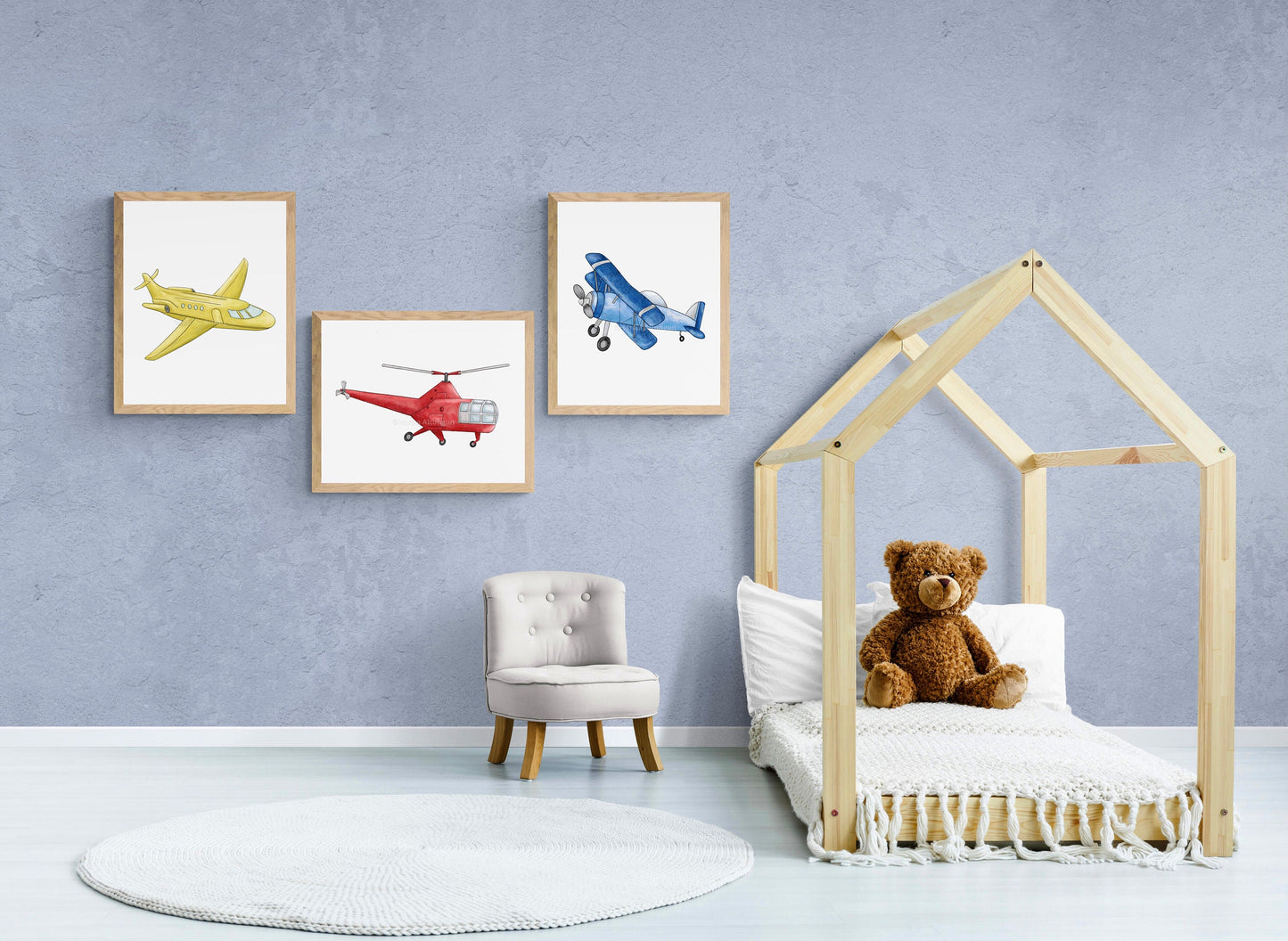 Set of 3 Airplane Wall Art, Kids Transportation Print, Vintage Plane Painting, Playroom and Nursery Art, Kids Adventure Art, Boys Room Gift