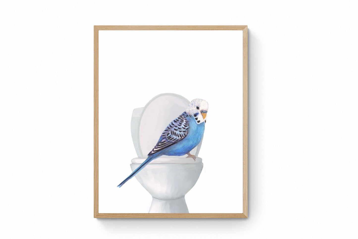 Blue Parakeet On Toilet Print