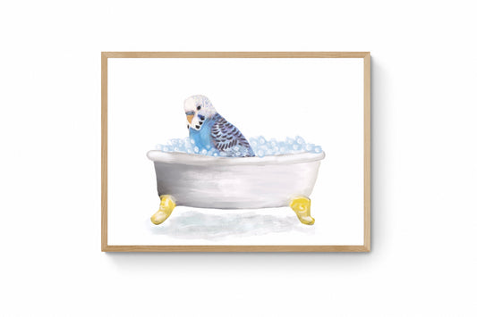 Blue Parakeet Bathing Print