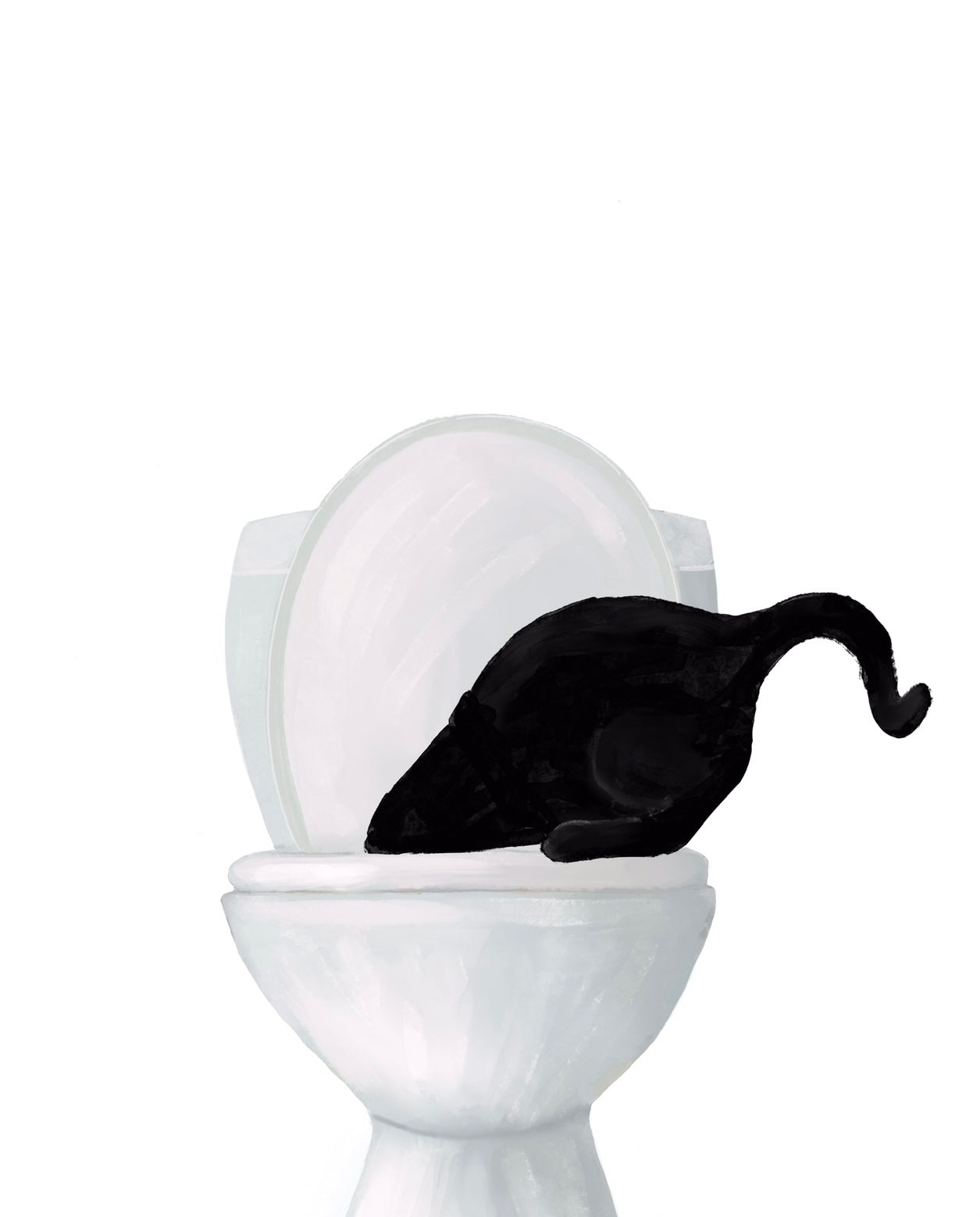 Black Cat Drinking Water From Toilet Print