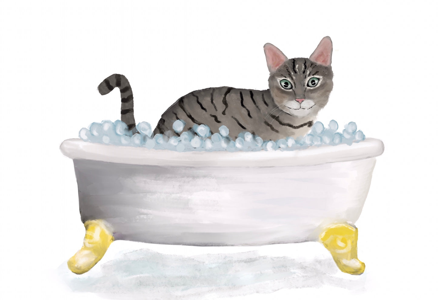 Gray Tabby Cat Bathing Print