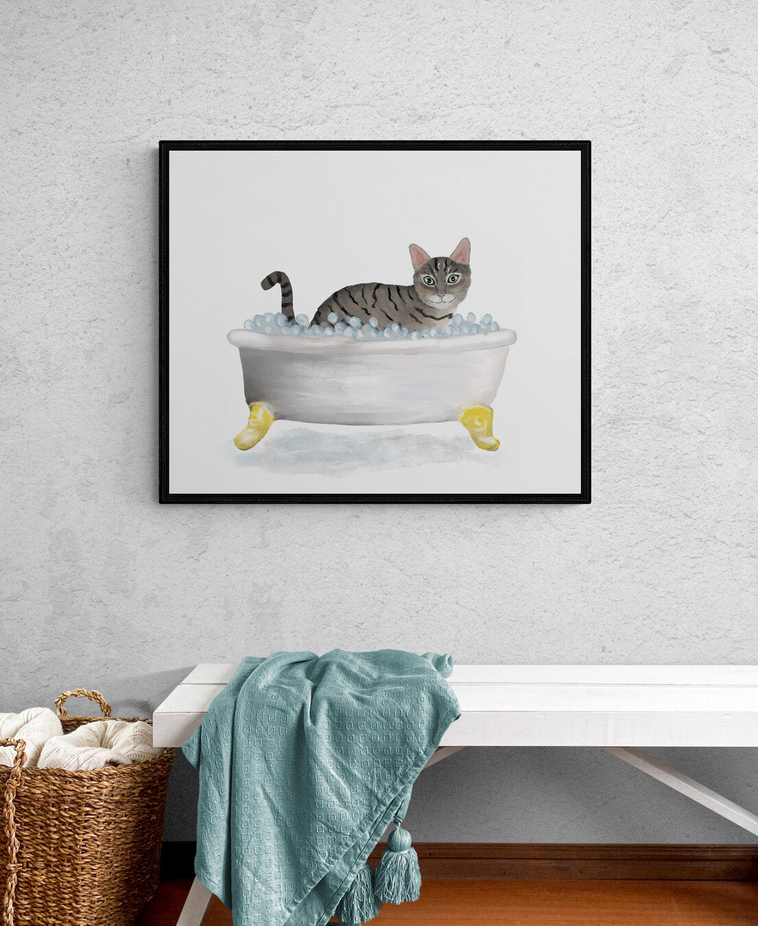 Gray Tabby Cat Bathing Print
